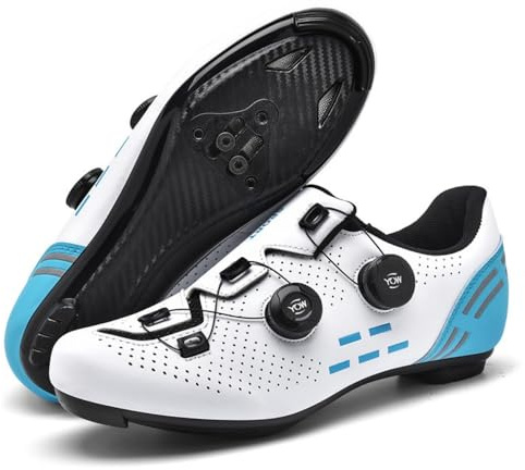 Mateju Chaussures de Cyclisme de Vélo de Route Respirantes de Vélo pour Homme/Femme avec Look SPD-SL Delta Cleats Chaussures Indoor/Outdoor -2021 (Blanc Bleu,42)