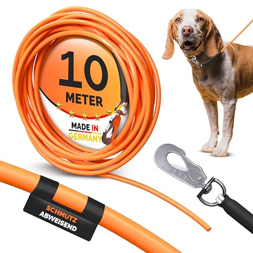 Themahund Schleppleine 10 m für Hunde, gummiert & reißfest | 360°-Karabiner, bis 240 kg Zugkraft, schmal & leicht, wasserfest – für Rückruf- & Hundetraining