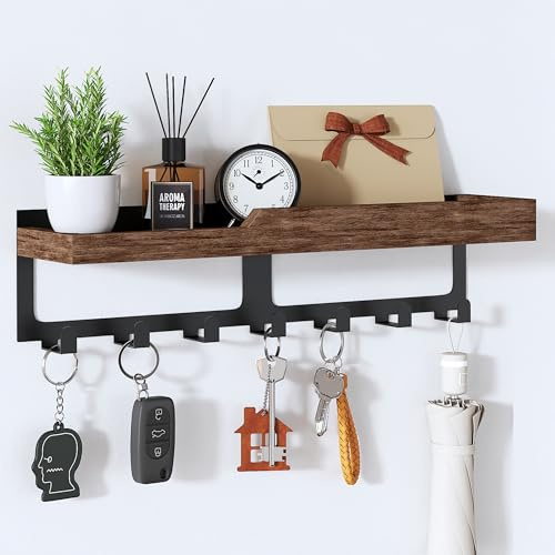 HapiRm Schlüsselbrett mit Ablage – Shlüsselhaken mit Holztablett & 7 Haken | Schlüssel Organizer Wand, Wohnkultur Schlüsselkasten Holz Schlüsselbord, Schlüsselbrett Wand für Flur, Eingangsbereich, Büro