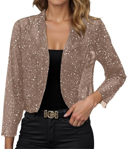 Qzeanxy Giacca Oro Donna Elegante - Comodo Corta Frange Leggero Lunga Maglia Casual con Brillantini Giubbino Glitter Top Paillettes Tailleur