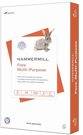 Hammermill Printer Paper, Fore Multipurpose 20 lb Copy Paper, 8.5 x 14 - 1 Ream (500 Sheets) - 96 Bright, Made in the USA, 103291