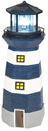 GardenKraft 11280 Solar Revolving LED Lighthouse/Blue and White / 40cm High/Auto-On At Dusk/Unique Garden Decoration