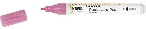 KREUL 16503 - Glass & Porcelain Pen Glitter rosé, Strichstärke ca. 1 - 3 mm, halbtransparente Farbe auf Wasserbasis mit Glitzereffekt, für Glas, glasierte Keramik, Metall und Porzellan