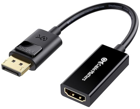 Cable Matters DisplayPort to HDMI Adapter, Unidirectional DP to HDMI Adapter, Full HD, 7.1 Audio, Gold-Plated Display Port Adapter to HDMI Monitor, Not Compatible with USB Ports