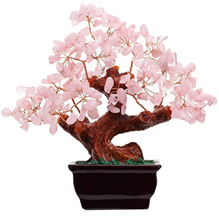 Parma77 Feng Shui - Albero dei soldi in cristallo di quarzo rosa naturale, albero di cristallo curativo, decorazione in stile bonsai, per ricchezza e fortuna, decorazione per la casa, regali per donne