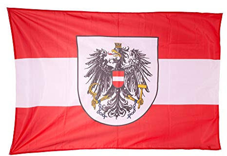 Fahnen Kössinger, Hissflagge im Querformat, Fahne Republik Österreich, Hissfahne mit Wappen, hochwertiger Siebdruck, brillante Farben, rot-weiß-rot, reißfest, 200 x 120 cm, 2,4 m² Fläche
