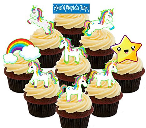 Made4You Unicorns Party Pack, Edible Cake Decorations - Stand-up Wafer Cupcake Toppers (Pack of 36)
