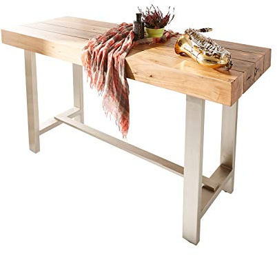 DELIFE Stehtisch Blokk Akazie Natur 165x60 cm Metallgestell Bartisch
