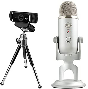 Logitech C922 Pro Stream Webcam, Full HD 1080p Streaming with Tripod and Free 3-month XSplit License - Black + Blue Microphones Yeti USB Microphone, Silver