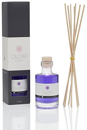 Olori Rumdoft lavendel - diffuser med pinnar - doftolja med eteriska oljor blommig, fräsch - 100 % naturlig och ren - doftpinnar som luftrenare för hemmet - rumdofter långvarig i doftglas 100 ml
