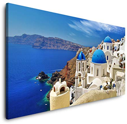 Santorini Stadt Landschaft 120x 60cm Panorama Leinwand Bild XXL Format Wandbilder Wohnzimmer Wohnung Deko Kunstdrucke