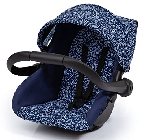 Bayer Design 67903AA Puppen-Autositz EasyGo, Puppenzubehör, passend zu Vario-Puppenwagen, mit Abdeckung, blau mit Muster, 46cm