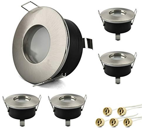 KYOTECH Feuchtraum Einbaustrahler Rahmen IP65,Edelstahl gebürstet,Einbauspot gebürstet rund mit GU10 Fassung,Ultra Flacher，Für Badezimmer, Überdachungen, im Freien usw,ohne Leuchtmittel（5er Set）