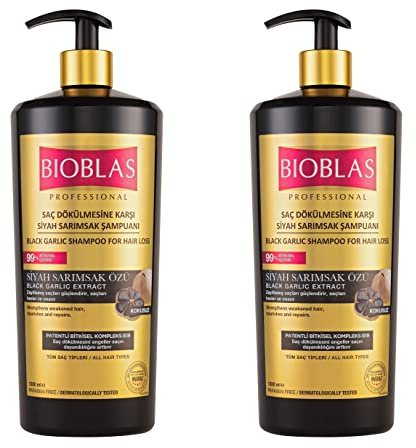 2 x Bioblas Black Garlic Shampoo 1 000 ml - anti-håravfall för kvinnor och män, luktfri, dermatologiskt testad (2 x 1 000 ml)