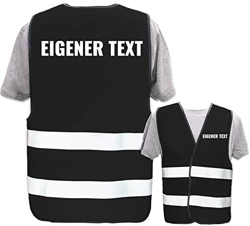 Hochwertige Warnweste mit Leuchtstreifen * Bedruckt mit: Eigener Text * Farbe + Größe: Schwarz (5XL) * Thema Sicherheit und Team * Farbiger oder Reflektierender Druck