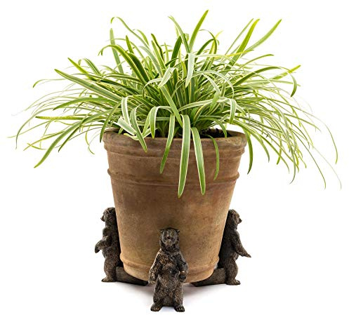 Potty Feet Figuras de Oso Grizzly para macetas, Soporte para macetas, Adornos Decorativos Hechos a Mano, 3 Piezas