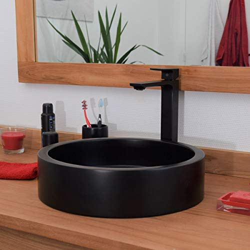 Océan Line Vasque Ronde Arlequin Effet Béton Noir 40×40×10 cm | À Poser