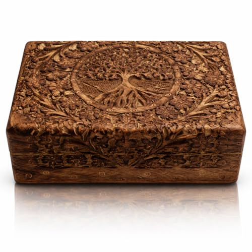 Tolles Geburtstagsgeschenke Handmade dekorative hölzerne Schmuckkiste Baum des Lebens schnitzen Schmuck Organizer Andenkenbox Schatztruhe Schmuckstück Halter Storage Lock Box Housewarming (Antique)