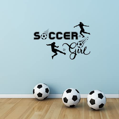 PLIGREAT Fußball Mädchen Wandtattoo, Fußball-Aufkleber, Fußball-Vinyl-Wandaufkleber Für Mädchen Für Zuhause, Schlafzimmer, Spielzimmer, Wohnzimmer, Fenster, Türdekoration
