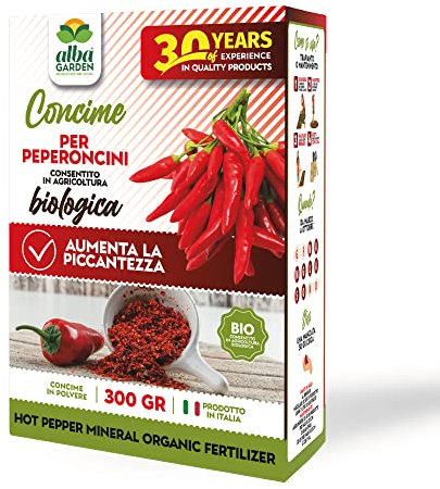 Albagarden - Concime Peperoncini Biologico - Fertilizzante Granulare Per Tutte Le Varietà - Abbondante Produzione Di Qualità Di Frutti Per Coltivazione In Vaso E Piena Terra x 300 gr