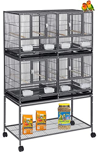 Double Stackable Center Divided Side Nesting Box Doors Breeder Breeding Bird Flight Double Rolling Cage for Aviaries Canaries Cockatiels Lovebirds Finches Budgies Small Parrots