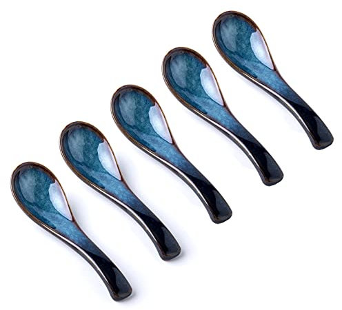 HNHYNSY Cuillère à Café Cuillères de Dessert cuillère en céramique en Porcelaine vitrée épaisse cuillère Chinoise cuillère Bleu cuillère à la Maison et à la Cuisine de Cuisine Petite Cuillère à Soupe