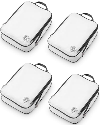 Large Compression Packing Cubes for Travel-Packing Cube Luggage Organizers 4 Piece Set for Checked Luggage-Ultralight, Expandable/Compression Bags by TRIPPED Travel Gear (White 4 Piece)