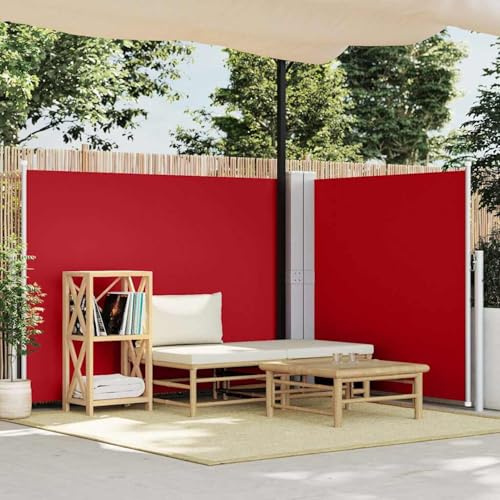 Tidyard Toldo Lateral Retráctil Toldo Lateral Extensible Toldo Lateral Doble Separador Protector Solar a Prueba de Viento para Balcón Jardin Terraza Rojo 140x1000 cm