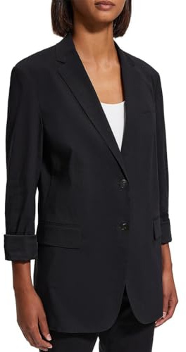 Theory Womens Rolled Sleeve Boyfriend Jacket Blazer, Black, 4 US