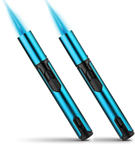 Bbsisgo Paquete de 2 Gas Mechero, Mechero Soplete Recargable a Butano, a Prueba de Viento Encendedor de Palo para Velas, Cocina, Camping, Chimenea. Azul(Vendido sin Gas)