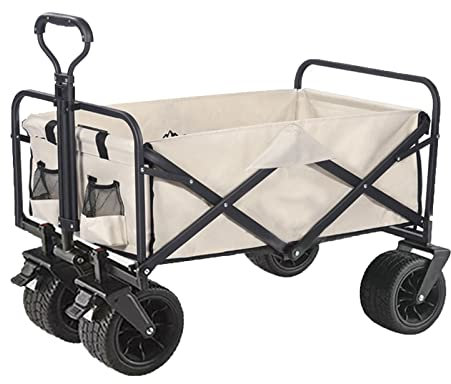 PJDDP Faltbare Bollerwagen Robuster Transportwagen mit Grosse Kapazität, klappbar Einkaufstrolley Outdoor Gartenwagen Strandwagen mit All-Terrain-Rädern für Camping Angeln Shopping Sport,Khaki