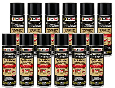 Isolbau Sprühkleber 12 x 500 ml - Extra starker Kleber für Heimwerk & Industrie - Klebe-Spray für Schaumstoff, Holz, Stoff, Leder, Filz uvm