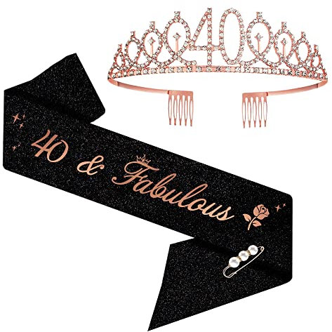 Moitkptt 40 & Fabuleuse Couronne Anniversaire - Écharpe et Diadème Princesse Reine pour Femme 40 Ans - Décoration et Cadeau