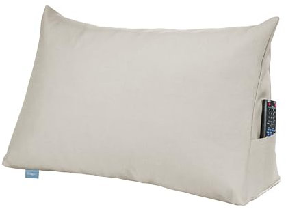 XDREAM Bettsitzkissen, Keilkissen für Bett und Sofa in beige | Formstabiles Rückenkissen und Lendenkissen mit praktischem Seitenfach | waschbarer Bezug | Öko-Tex Zertifiziert | 70 x 40 x 20cm
