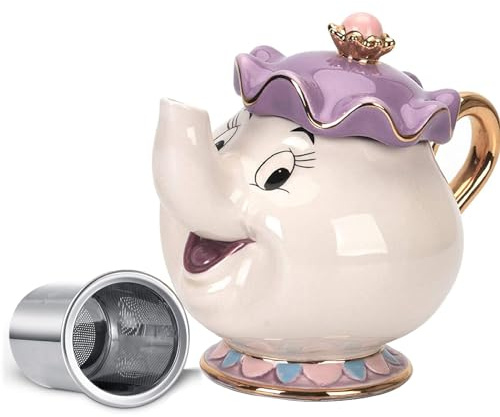 GZHaiTuoSi Mrs. Potts Teekanne, Porzellan-Teekanne mit Teesieb und Deckel, Die Schöne und das Biest, 540 ml, Weiß