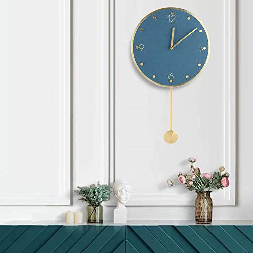 Elegante Pendeluhr mit Pendel für Heimbüro-Dekoration, leises Uhrwerk und farbige MDF-Platte, ideal für Schlafzimmer, Wohnzimmer und Büro (blaues, rundes Ornament)