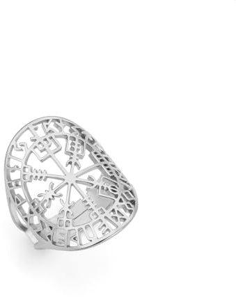 Amaxer Vegvisir Ring für Frauen Edelstahl Wikinger Runen Retro Nordic Ausgehöhlt Offen Einstellbar Fingerring Schmuck Geschenke für Frauen Mädchen