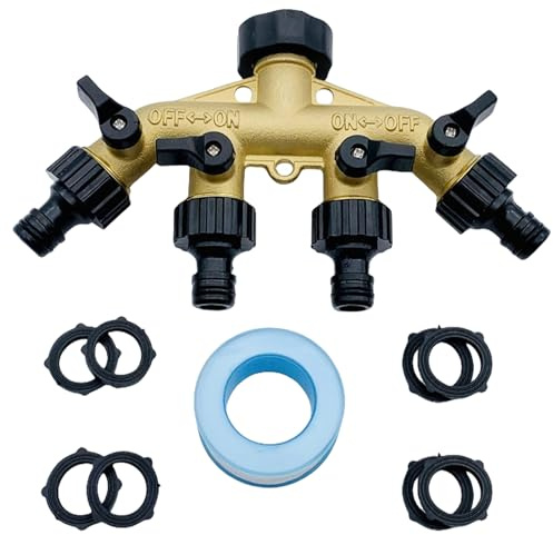 MEYAGOT 4 Voies Séparateur De Tuyau, Adaptateur De Robinet 4 Voies, Répartiteur 4 Voies en Laiton Massif Répartiteur De Tuyau D'arrosage Séparateur De Tuyau pour L'irrigation du Jardin