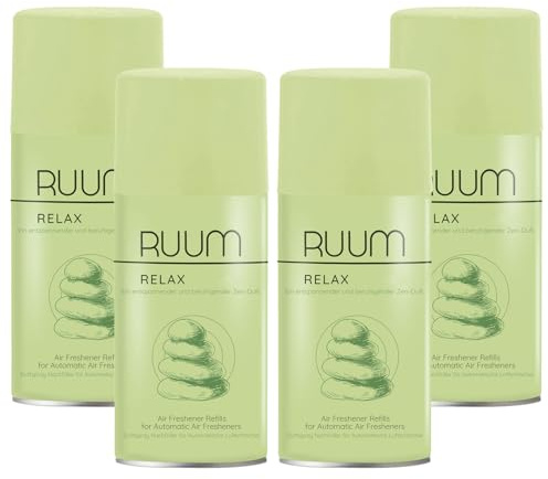 RUUM Lufterfrischer Nachfüller Relax 250ml (4er Pack) | Raumduft-Spray-Nachfüller, kompatibel mit Freshmatic Max, entspannender Frischeduft