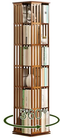 XDXINY Drehbares Bücherregal, um 360° drehbares Bücherregal, bodenstehendes Aufbewahrungsregal, das in Schlafzimmern, Wohnzimmern, Arbeitszimmern und Büros verwendet Wird (Brown, 37×37×178CM)