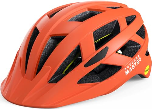 OutdoorMaster Gem Recreational MIPS Cycling Helmet - Two Removable Liners & Ventilation in Multi-Environment - Bike Helmet in Mountain, Motorway for Youth & Adult (Matte Orange, L)