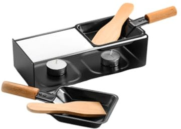 Garneck Outdoor BBQ Camping Stove Set Mini Griddle Plate Cheese Pan Non-Stick Wooden Handle for Camp Cookware