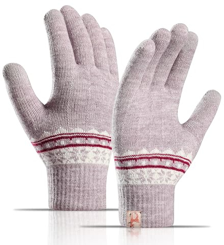 TAGVO Guantes Touch Screen Térmicos para Mujer, Punto Cortaviento, Elásticos de Invierno, Mitones Calientes de Cashmere para Esquí, Correr, Senderismo y Ciclismo