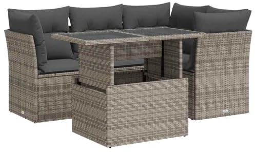 vidaXL Loungegrupp för trädgården med dynor 5 delar konstrotting grå