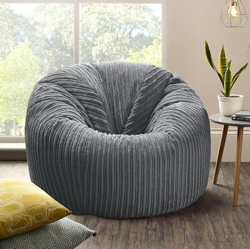 Beautiful Beanbags - XXL Jumbo Cord MEGA Classic Bean Bag Chair - Adult Size Ready Filled - Grey
