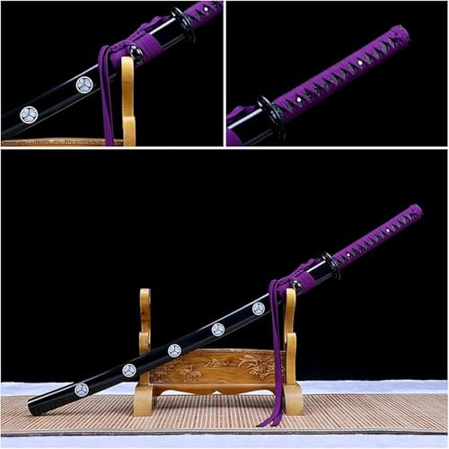 Massivt trä katana med slida, riktiga samuraj träningssvärd, handgjord träningskniv i trä, Kendo, för insamling, Iaido cosplay tillbehör, kampsporter-Black||103CM