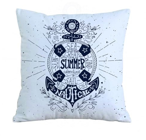 ERRTU Kissenbezug 40x40 cm,Anker, Vintage-Label mit Anker und Rettungsring auf dem Meeresgrund, Moderne GRAF,Dekokissen Kissenbezüge Deko Kissen Bezug Wohnzimmer Zierkissen für Sofa Stuhl Bett Garten