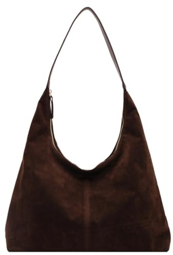 CNAFGBGG 1PC Wildlederbeutel, Wildleder -Einkaufstasche große Kapazitätsbeutel, Vintage Coffee Crescents Bag, Reißverschluss Wildleder -Einkaufstasche für Frauen