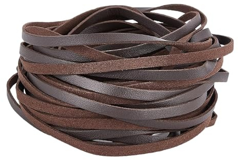 Cinturino in Pelle Piatto, 10 m x 5 mm PU Cordoncino di Cuoio, Cintura Piatta, Cordoncino Piatto in Pelle per Braccialetti, Collane, Gioielli, Creazione di Cinturini per Stivali, Marrone