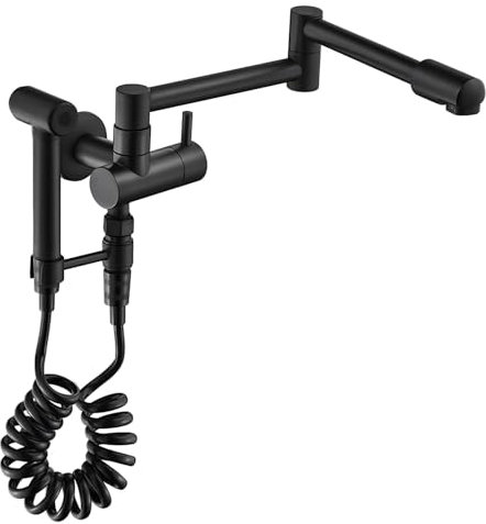 HomeLava Grifo Bidet Plegable de Pared Negro para Lavar con Pistola de Presión, Latón, Extensible y Giratorio - Ideal para Inodoros y Pisos